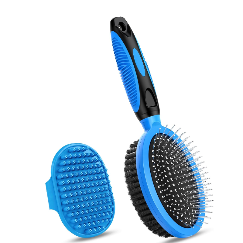 Blue Double-Sided Pet Grooming Tools - Includes hair removal brush and bath brush